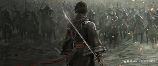 [推出,上升,下摇]男子向前走去准备和敌人战斗 by Hailuo AI Video Generator