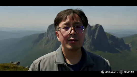 站在高山上面，大声的呼喊，这时菩萨架着祥云来了 by Hailuo AI Video Generator