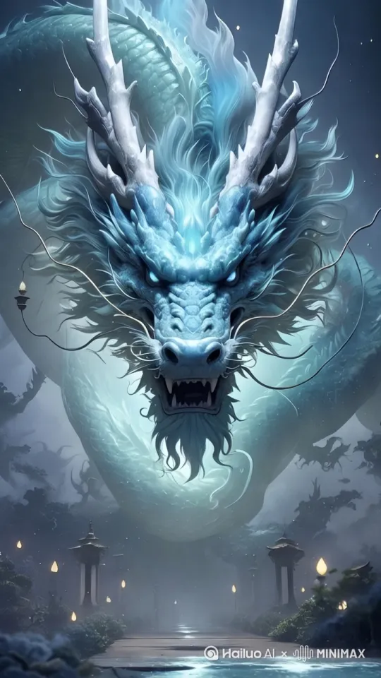 龙须随风飘动，龙神来回游动。[左移,左摇][右移,右摇,晃动] by Hailuo AI Video Generator