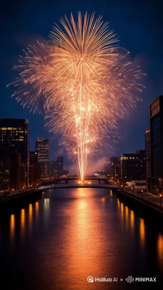 In the heart of the city, the Hai River winds its way, and when night descends, it transforms into a magical scene. On both banks of the Hai River, a vibrant and exciting gathering is taking place. There's a palpable sense of anticipation and celebration in the air, as if the city itself has come alive to embrace this moment of joy and festivity.
 
First, let's focus on the young and vibrant crowd. Among them are numerous incredibly good - looking young ladies and gentlemen. The girls are dressed in stylish outfits, their hair flowing gracefully in the evening breeze. Some wear elegant dresses that flutter gently as they move, while others sport trendy jeans paired with fashionable tops. Their makeup is carefully done, accentuating their bright eyes and radiant smiles. The boys, on the other hand, are equally dashing. They stand tall, with confident postures, wearing well - fitted shirts or cool jackets. Some have neatly combed hair, while others rock a more casual, tousled look.
 
These young people are all looking towards the sky above the Hai River. In their hands, they hold Gatling - style fireworks. As they pull the triggers, a stream of colorful sparks shoots into the night sky. The Gatling fireworks create a mesmerizing display of light. The sparks are like a shower of shooting stars, cascading down in a brilliant arc. The colors are rich and varied - bright reds that resemble the burning passion of youth, electric blues that are as deep as the night sky itself, and vibrant greens that bring a touch of freshness to the dark backdrop.
 
But it's not just the young folks with Gatling fireworks. All along the banks of the Hai River, people of all ages have gathered. Families are here, with children jumping up and down in excitement, their eyes wide - open in wonder at the impending show. Older couples stand side by side, holding hands, sharing a sense of nostalgia and the simple joy of watching the fireworks.
 
And the variety of fireworks being set off is trul by Hailuo AI Video Generator