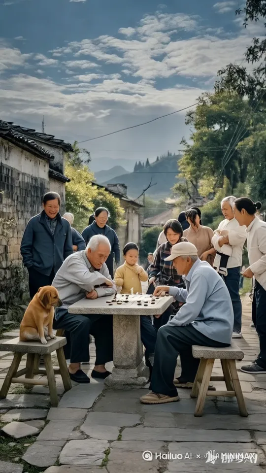 镜头移动，动态跟随，展现一个史诗般的激烈打斗场面。两个人正在进行惊心动魄的中国功夫对决，身形矫健，步伐灵活，每一个动作都充满力量与技巧。戴帽子的老人率先发动攻击，他用力掀翻棋盘，以迅雷不及掩耳之势踢出一记凌厉的侧踢，另一个老迅速后仰躲避，紧接着捡起地上的棋子像飞镖一样扔向对面，然后回击一套连贯的拳法，拳风呼啸。他们的招式刚柔并济，时而是刚猛的直拳，时而是柔美的转身回旋踢。身影交错之间，地面的尘土飞扬而起，镜头动态跟随，从不同角度展现他们激烈的交锋，周围的人拍手叫好。 by Hailuo AI Video Generator