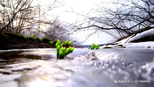 **【视频脚本构想】**  

**画面1（序曲）：**  
远景：冰雪消融的溪流，镜头缓缓上移，微风拂过枯枝，嫩绿芽尖钻出湿润的泥土（风声+细微水流声）。  
特写：一滴融化的冰水坠入溪面，涟漪荡开，画面虚化过渡至樱花树梢。  

**画面2（视觉与味觉交织）：**  
慢镜头：粉白樱花随风簌簌飘落（轻柔花瓣声），画面侧方叠入茶杯中舒展的明前茶叶，茶汤渐染碧色（茶水倒入杯中的清响）。  
转场：青梅酒瓶倾斜，琥珀色酒液撞碎杯中薄冰（冰块叮咚声），气泡浮升，背景虚化为朦胧的春日庭院。  

**画面3（舌尖的烟火气）：**  
微距镜头：沾满雨珠的野葱被指尖掐断，汁液渗出（清脆的断裂声）；野葱切碎撒入瓷碗，与嫩白豆腐碰撞（轻快的料理声）。  
切换：田间少女俯身采摘野菜，竹篮盛满荠菜、香椿（鸟鸣渐响），衣角掠过沾露的草丛（沙沙声）。  

**画面4（春日交响）：**  
蒙太奇：阳光穿透林间，光斑洒在野餐布上（暖色调滤镜）；细雨斜织，水珠从屋檐滴落石板（雨滴声）；麻雀衔着草籽掠过镜头（振翅声）。  
结尾：空镜——写满诗句的素笺被风吹起，飘向远山绿野（风声渐隐），字幕浮现：“春味知几许，且赴人间唇齿宴。”  

**风格参考：**  
- **色调**：低饱和青绿与柔粉交织，保留自然光影的呼吸感。  
- **音乐**：钢琴与尺八合奏，旋律从清冷渐入温煦，尾声归于潺潺流水。  
- **文字**：手写诗句作为点缀，淡入淡出如风中絮语。  

**核心逻辑：**  
用“微观叙事”放大春天的易逝感——舌尖的刹那清鲜、指尖的雨露温度，皆隐喻季节的流动。不拍宏大的花海，而聚焦细微处：茶芽的蜷舒、酒冰的裂痕、野葱的纤维，让“春味”成为可触碰的生命力。 by Hailuo AI Video Generator