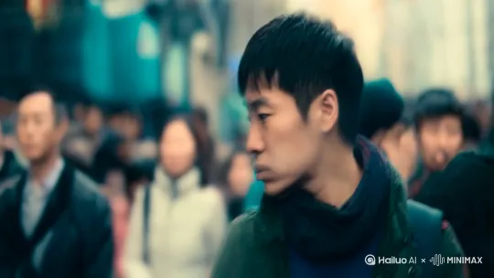 主观镜头（手持晃动）。人物动作：无（镜头模拟林雨视线）人群模糊虚化，声音忽远忽近，失真感强烈。镜头晃动加剧，画面逐渐失焦，配合耳鸣音效。 by Hailuo AI Video Generator