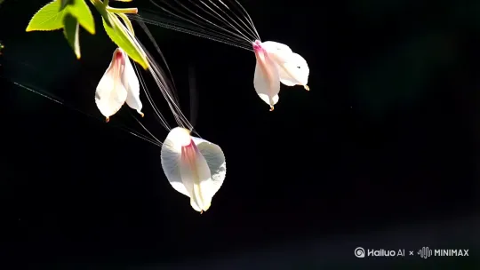 花朵飘落，被蛛丝缠绕，在风中旋转着花瓣转圈 by Hailuo AI Video Generator