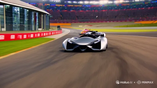 [推出,上升,下摇]最近的小米汽车在赛道上飞驰的样子 by Hailuo AI Video Generator