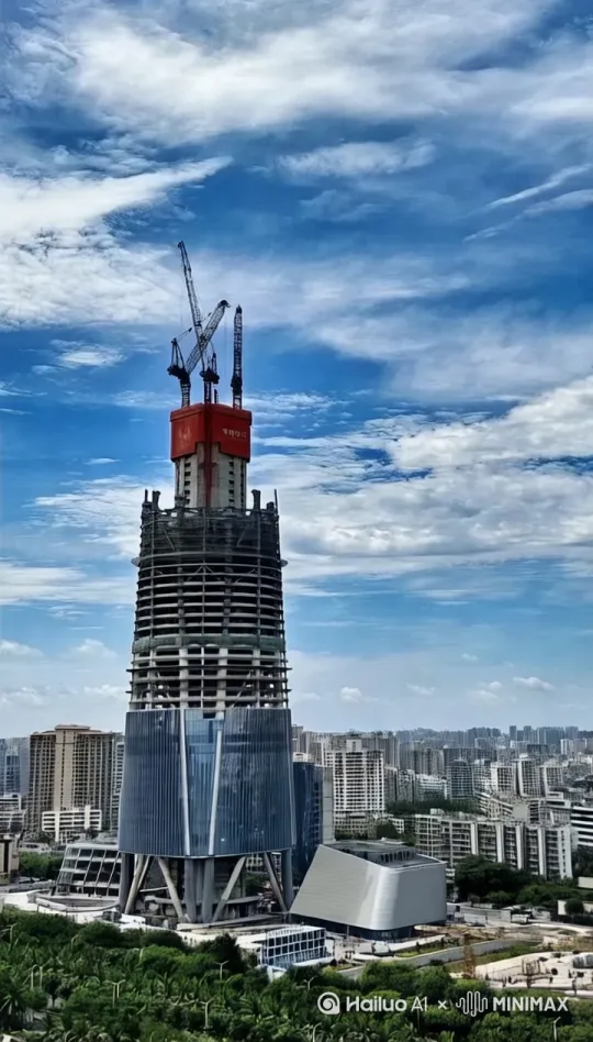 一座具有圆形塔建筑飞离地面，水平悬空在空中，建筑物底部喷出白烟，镜头跟随拍摄大师作品，最高质量，32k by Hailuo AI Video Generator