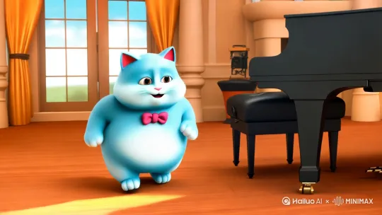 唱歌蓝色胖猫形象 by Hailuo AI Video Generator