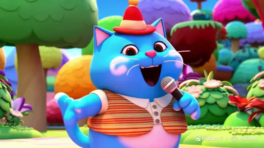 唱歌蓝色胖猫形象卡通3D by Hailuo AI Video Generator