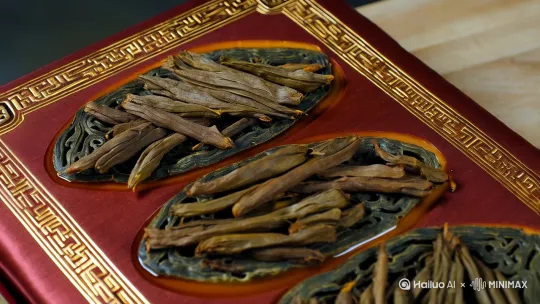 白茶金库·四库茶书（24）——茶与书的千年对话，时光淬炼的典藏之作
作为清铧茶业旗下“白茶金库”系列的核心产品之一，“四库茶书（24）”以茶载道、以书传魂，将白茶文化与古籍经典深度融合，打造出一款兼具品饮价值、收藏价值与文化价值的茶中瑰宝。以下从多个维度生动解析其特质与内涵

形韵之美：古籍装帧与茶韵的视觉交响
外观设计：效仿中国古代最大的丛书《四库全书》，采用古籍线装书式设计，封面以宋锦或丝绸装裱，配以烫金纹样与“四库茶书”篆刻印章，尽显古典雅致。茶饼压制成书页状，每片独立封装，宛如一部可品读的“茶典”。  
茶体特质：若为24年陈化老白茶（如寿眉或贡眉），干茶色泽深褐，叶片舒展如枯叶，银毫隐现，茶梗粗壮显岁月痕迹；冲泡后汤色琥珀至深红，透亮如玛瑙，叶底肥厚柔软，主脉透红，彰显时光雕琢之美。  

工艺与陈化：自然与匠心的双重淬炼
原料精选：选取福建福鼎高山茶区20年以上的老树白茶为原料，遵循传统白茶工艺，经日光萎凋与文火烘焙，保留茶叶活性酶，奠定后期转化基础。  
科学窖藏：在恒温恒湿的“白茶金库”专业茶仓中陈化24年，茶多酚逐渐氧化为黄酮类物质，茶性由寒转温，香气从新茶的青草香演变为枣香、药香、木质香交织的复合香型，口感醇厚如蜜，喉韵深远。  
品质认证：每饼茶均通过中国农业科学院茶叶研究所检测，确保安全健康，并配有唯一追溯码，可查询原料来源、制作年份及仓储记录，保真保值。

文化之魂：茶香与书香的千年共鸣
文化溯源：以《四库全书》为灵感，将茶与书结合，寓意“茶香”与“书香”的对话。茶饼设计融入古籍元素，如仿古宣纸内页、朱砂批注纹样，甚至以宋瓷茶器为伴，打造“茶书一体”的文化体验空间。  
品牌理念：清铧茶业创始人林清修提出，“四库茶书”的终极目标是成为中国茶叶的经典，如同《四库全书》收录历代典籍般，承载白茶文化的精髓。  
收藏价值：作为“白茶金库”系列的代表作，其定位为“中国藏品级白茶的标准”，仅甄选符合“国标标准、年份标准、收藏标准”的茶品，限量发行，市场稀缺性高，年增值率可达10%-20%。  

风味之妙：陈韵与新意的味觉交响
滋味层次：初入口绵滑如丝，枣蜜甜韵为主导；中段透出木质香与淡淡药香，尾调甘甜持久，冷饮时蜜韵更甚，喉韵如饮山泉。  
香气演变：干茶散发干果与陈香；冲泡后枣香浓郁，间有荷叶清香；煮饮时糯香、药香升腾，香气沉郁悠长，与古籍的墨香形成奇妙呼应。  
养生功效：24年陈化使茶性温和，兼具暖胃驱寒、抗氧化、降三高等功效，契合现代人对健康茶饮的需求。  

品鉴与收藏：一茶两韵，可藏可享
冲泡建议：
  1. 盖碗冲泡：取5克茶，沸水润茶后快出汤，前五泡即冲即出，后续逐次延长，可品至15泡以上，滋味由浓转淡，如翻阅古籍般渐入佳境。  
  2. 围炉煮茶：取8克茶投入陶壶，冷水文火慢煮，茶汤红浓如珀，枣香药香交融，冬日品饮尤显温暖。  
收藏贴士：存放于阴凉干燥处，避光防潮，以紫砂罐或竹篓为佳，定期通风，与茶共老，静待价值升华。  

市场定位：文化赋能的高端茶礼
消费场景：作为高端礼品，适合商务馈赠、文化雅集或私人收藏，其“茶书一体”的设计契合文化精英与藏家的审美需求。  
产业趋势：在2024年白茶产业由高速增长转向精细化发展的背景下，“四库茶书”凭借文化附加值、稀缺性与健康属性，成为市场突围的标杆产品。  

一册茶书，半世风雅
“白茶金库·四库茶书（24）”不仅是茶，更是一部可品读的时光典籍。从闽东高山的云雾滋养，到茶仓中的静默修行，再至茶席上的涅槃重生，每一口皆是24载光阴的凝练。其形如古籍，却内蕴生机；其味似陈酿，却更添书香。饮此茶，仿若与千年前的文脉对话，在茶香墨韵中，见证中国茶文化的生生不息。正如清铧茶业所倡：“做时间的朋友，藏茶生金，福报自然来”。 by Hailuo AI Video Generator