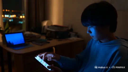 我们为什么不能关灯看手机，当手机屏幕发出的蓝光照射眼睛时，会导致视网膜中的感光细胞损伤，而感光细胞无法再生的，因此蓝光对视力的影响是不可逆的。但你想象不到的是屏幕发出的蓝光也会直接伤害你的皮肤，它会损害胶原蛋白和弹性蛋白，而这两种蛋白质能让你的皮肤长期保持光滑紧致，一旦受到损害就会导致皱纹、细纹和顽固的黑斑，让你看起来比实际年龄更老。过度接触蓝光还会导致色素沉着，所以一定要重视，如果有需要请转发给常熬夜看手机的伙伴， by Hailuo AI Video Generator