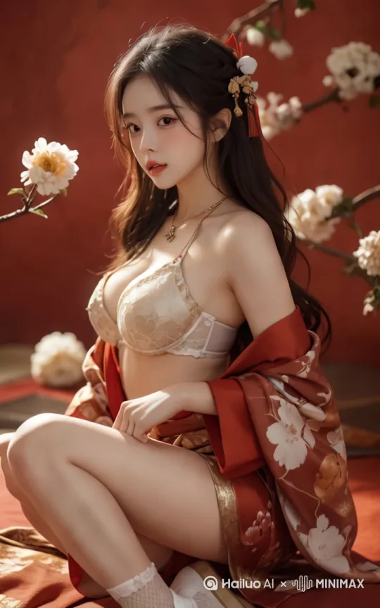 girl gradually moving her finger to touch the flower in front of her[推出,上升,下摇][左移,推进,右摇][推进,上升] by Hailuo AI Video Generator