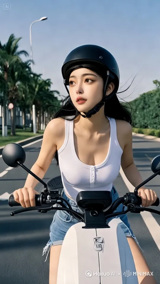 画面中的美女，自然眨眼，微风吹动头发。
主体动态呈现，动作自然流畅，环境光，符合逻辑，极致细节，镜头跟拍，超真实动态捕捉，人物脸部不变形，清晰自然，不模糊，高质量，没有瑕疵。[推进,上升][拉远] by Hailuo AI Video Generator