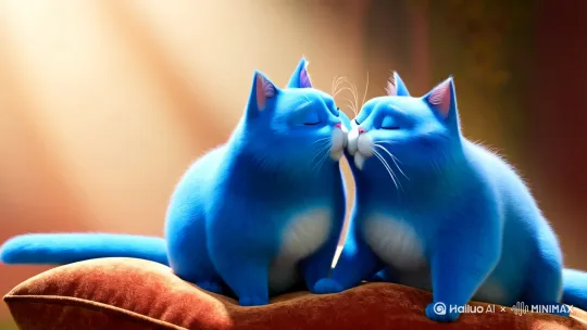 两个蓝色胖猫深情接吻 by Hailuo AI Video Generator
