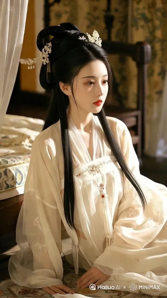美女微微一笑，起身走动起来。一边撩动着头发[变焦拉远][右移] by Hailuo AI Video Generator