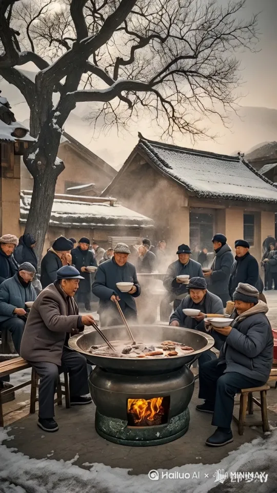 大爷举起锅，手舞足蹈，锅里起火了，大爷把火锅扔到半空中，黄沙漫天飞舞，从锅里长出一颗树，树上开满了红色牡丹花，镜头动态跟随，镜头动起来 by Hailuo AI Video Generator