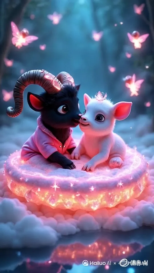 羊和猪相互拥抱亲吻[右移,左摇,跟随] by Hailuo AI Video Generator