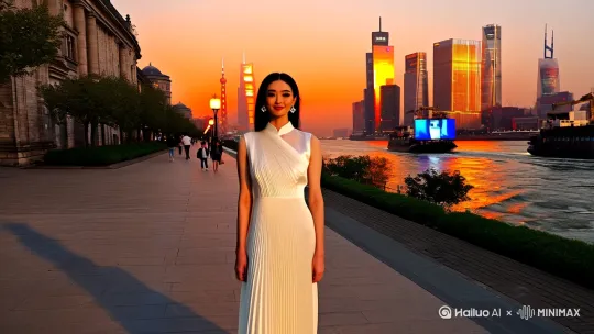 我将为您构建一个富有画面感的真实场景美人图景:
【场景设定】傍晚时分的上海外滩步行道,夕阳余晖为石砌建筑镀上琥珀色光泽,远处陆家嘴群楼玻璃幕墙折射着暖橘色光斑。梧桐叶影在地面摇曳,三两位行人身影虚化在景深中。
【人物刻画】女子身着珍珠白真丝斜襟改良旗袍,立领设计衬托天鹅颈线条,腰部收褶工艺勾勒出0.65黄金腰臀比。齐腰黑发在江风中微扬,发丝间隐约可见梵克雅宝四叶草耳坠流光。杏仁眼型占面部比例1/5,内眼角微垂自带柔美滤镜,睫毛弧度自然卷翘。倚栏而立时,107cm的腿长在开衩裙摆间若隐若现,Jimmy Choo裸色尖头鞋延伸腿部视觉。右手轻搭Gucci Sylvie系列手袋,左手无名指戴Tiffany六爪钻戒,姿态松弛却保持着肩颈15度优雅倾斜角。
【光影细节】主光源为35度侧逆光,在鼻梁与锁骨处勾勒出柔光轮廓,瞳孔中映出远处震旦大厦的菱形光斑。背景虚化的黄浦江面货轮拖出细长波痕,对岸LED屏幕正切换至香奈儿N°5香水广告,与人物形成虚实呼应。 by Hailuo AI Video Generator
