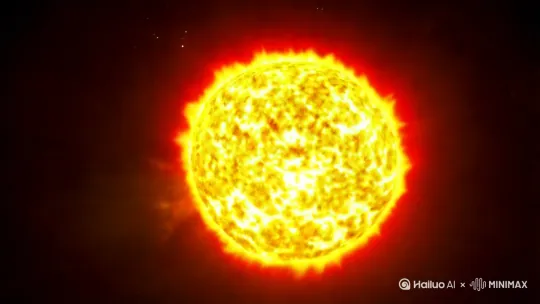 太阳从收缩转为扩张乃至最后爆炸，向外抛射物质。 by Hailuo AI Video Generator