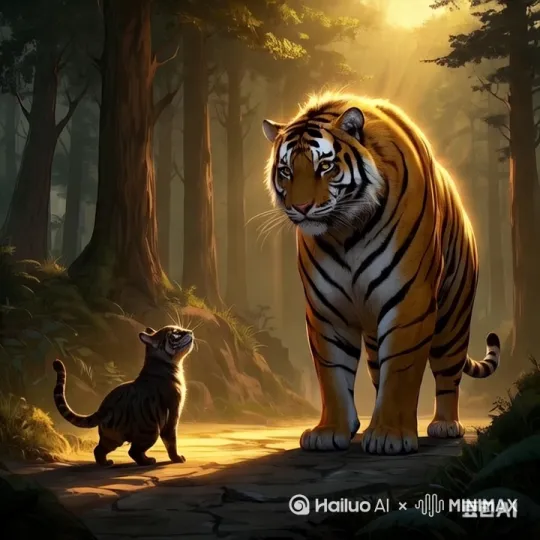 [推出,上升,下摇]猫和老虎打起来，尘土飞扬 by Hailuo AI Video Generator