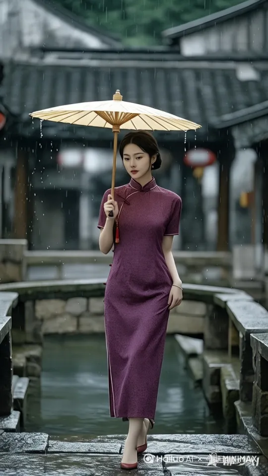 导演级运镜，雨丝飘落而下，右臂自然摆动，[右摇,推进,上升] by Hailuo AI Video Generator