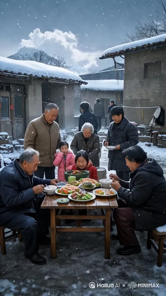 大家正吃着饭，突然右边的人掀起了桌子，与对面的人暴力的打起来，并且腾空打了起来，场面非常刺 by Hailuo AI Video Generator