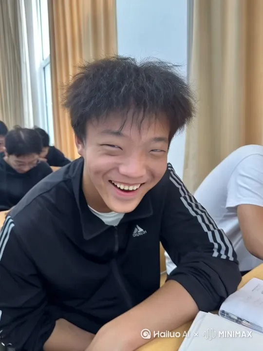 创建一个充满抽象艺术风格的视频，灵感来源于一张朋友的大脸猥琐照片。画面中，角色的面部特征被极度夸张，呈现出一种超现实的、扭曲的形态。眼睛大而迷离，透露出一种滑稽的猥琐感；嘴巴咧开，露出不整齐的牙齿，带着一种不合时宜的傻笑。背景采用混乱的色块和几何图形，营造出一种迷幻的氛围。整体色调偏暗，带有霓虹灯般的色彩点缀，突显出一种荒诞不经的感觉。角色的表情和动作应保持一种机械般的重复，仿佛被困在一个无尽的循环中，体现出一种无厘头的幽默和抽象的猥琐感。最后瞬间快速带上了帽子。尽显猥琐感。 by Hailuo AI Video Generator