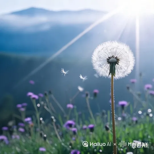 蒲公英和远处的花随风左右飘动[左移,右摇,推进] by Hailuo AI Video Generator