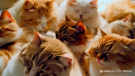 各式各样的猫咪各种呆萌睡姿，超级萌化人心，配上轻快音乐 by Hailuo AI Video Generator