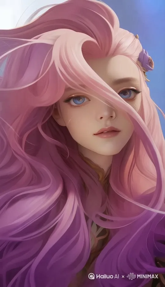 发丝飘动，眨眼，轻轻歪头 by Hailuo AI Video Generator