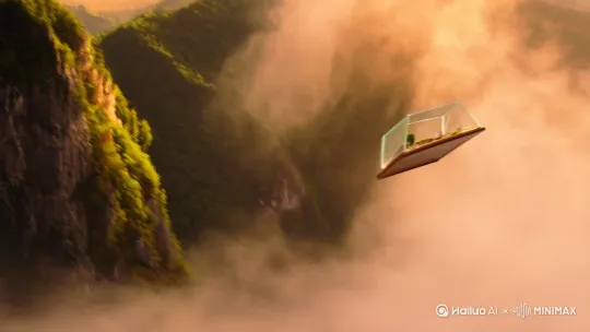 俯拍镜头从高空急速下坠,穿过朦胧雾气,聚焦到一个透明玻璃容器。 容器内有苔藓、微型木桥、彩色砂石,阳光在植物上形成光斑。 电影级俯拍,玻璃容器微观世界,暖金色调,柔光斑,高速运镜。镜头瞬间拉近,切换到微距视角。16:9 by Hailuo AI Video Generator