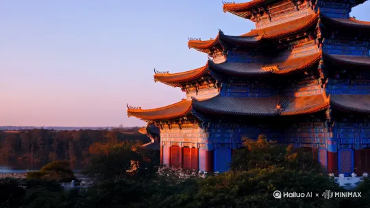 大气磅礴的中国风古建筑[左移,右摇,跟随] by Hailuo AI Video Generator