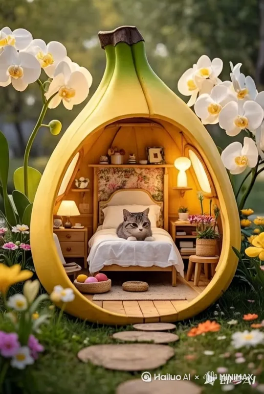 早晨阳光明媚，太阳照进房间，猫咪们起床，走向屋外，走在花丛中，花丛中蝴蝶飞舞 by Hailuo AI Video Generator