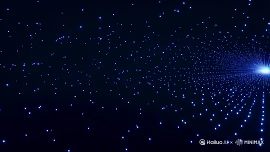 [左移,上升][拉远]fov视角，虚空中漂浮着大量数字，随机浮现出光带，光带穿过数字时，数字被点亮，随后视角不断加速拉远，数字随着视角拉远更加显得密密麻麻，最终形成一朵数字云。 by Hailuo AI Video Generator