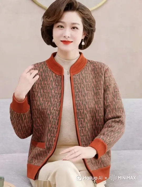 [左移,右摇,跟随]模特站起来，全身展示，模特向镜头移动，脸部充满笑容，随后转身，展示衣服后背效果 by Hailuo AI Video Generator