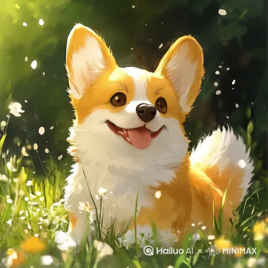 一只可爱的狗狗在草地上玩耍 by Hailuo AI Video Generator