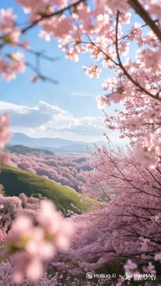 微风吹来，花枝摇曳，镜头前推，远方的白云微微飘动 by Hailuo AI Video Generator