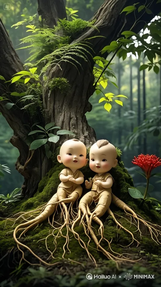 我想让以上图片，两个小人参快速走动起来 by Hailuo AI Video Generator