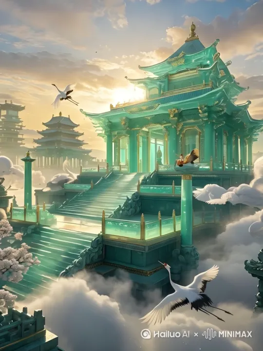 360环绕拍摄，云彩，飞鹤动起来 by Hailuo AI Video Generator