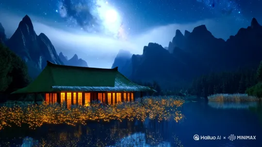 "超高清8K渲染,电影级质感,广角夜景镜头。月光穿透薄雾洒落群山之巅,银河倒映在镜面般清澈的湖水中。近景湖畔芦苇随风轻摆,萤火虫群如星链萦绕古旧茅草屋。木质窗棂透出橙黄暖光,青瓦屋檐结着夜露,炊烟与山岚在针叶林间缠绕流动。远景可见瀑布如银练坠入深潭,冷蓝月华与暖黄灯光在水面交织出粼粼波纹,岩石上青苔泛起微光,湖底鹅卵石纹路清晰可见。风格融合东方水墨意境与吉卜力奇幻感,景深层次细腻,动态粒子效果增强雾霭流动质感。"
---
**元素拆解与创作思路:**
1. **光影叙事**
- 采用「月光+银河+窗灯」三重光源:冷调月光塑造山体轮廓,银河倒影延伸空间纵深感,茅屋暖光形成视觉焦点与温度对比
- 水面处理强调「镜面反射+半透明层次」:8K精度呈现水下鹅卵石细节,波纹设计为同心圆(窗灯)与平行波(瀑布)的几何交织
2. **生态细节**
- 植入微观动态元素:萤火虫轨迹模拟布朗运动,芦苇摆动绑定风力算法,炊烟物理模拟遇冷雾产生的消散效果
- 超现实处理「发光青苔」:在岩石暗部添加幽蓝辉光,既符合夜视逻辑又增强画面魔幻感
3. **建筑人文**
- 古草房设定为「半废弃状态」:茅草屋顶局部塌陷露出木椽,石墙爬满藤蔓,门帘破旧但窗灯崭新,暗示隐士居住的时空错位感
- 添加生活痕迹:木窗悬挂风干药草,岸边停泊破损木舟,石板路青苔被踩出小径,增强场景可信度
4. **技术参数**
- 渲染使用Octane的SSS材质表现湿润植物,Houdini制作瀑布雾化粒子,后期添加Lens Distortion辉光提升月光神圣感
- 色彩分级参考《幽灵公主》夜景处理:暗部保留青蓝冷调,中间调融入薄墨色,高光点缀鎏金色
---
**进阶提示词变体(科幻向):**
"赛博朋克2099:全息极光笼罩纳米修复的千年古村落,发光水母群在反重力湖面游弋,机械枫树飘落磷光红叶,仿生萤火虫组成动态二维码投影,量子缠绕现象使茅草屋同时呈现破败与崭新的叠加态..." by Hailuo AI Video Generator