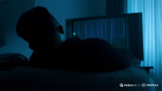 **场景1:深夜房间**
- **色调**:冷色调为主,蓝灰色阴影笼罩房间,电视屏幕发出幽幽绿光。
- **镜头**:低角度拍摄小明蜷缩在沙发上的背影,电视屏幕突然闪烁雪花,画面切换成实时监控般的房间镜头。
- **细节**:电视里的“镜像小明”动作延迟半秒,转头时脖颈发出“咔咔”声,嘴角裂开至耳根。
- **音效**:电流杂音、逐渐放大的心跳声,穿插细微的布料摩擦声(暗示未知存在)。 by Hailuo AI Video Generator