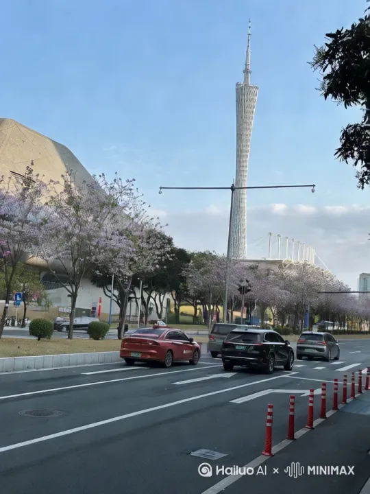 推拉镜头，画面中建筑渐变布满粉色花的建筑 by Hailuo AI Video Generator