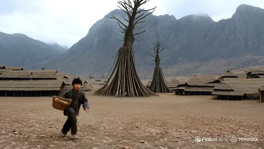 青峰山脚下的柳溪村正闹饥荒，村口老槐树的树皮都被剥得精光。阿松背着竹篓往深山里走，枯叶在脚下发出脆响。他忽然听见细弱的哀鸣，循声拨开荆棘，见只白鹿后腿卡在岩缝里，雪白的皮毛染着斑驳血迹。

"莫怕。"阿松解下绑腿布给白鹿包扎，鹿眼映着少年清亮的目光。他嚼碎药草敷在伤处时，白鹿忽然低头吐出块琥珀，里头封着粒金灿灿的粟米。

当夜白鹿入梦，尾尖扫过阿松掌心："明日村东第三棵老榆树下，有块长了青苔的磨盘。"阿松惊醒时，怀里琥珀正发着温热的光。

村东荒地里，铁锄撞上磨盘的闷响惊飞乌鸦。阿松翻开磨盘瞬间，琥珀突然化作流光没入土中。不过三日，荒地上竟冒出齐腰高的粟米，稻穗沉得压弯秸秆。熬粥的香气飘满村落时，卧病半年的阿松娘忽然能看清窗棂上停着的蓝尾鹊。

消息传到赵家大宅时，赵老爷正啃着最后半块硬馍。镶玉的烟杆敲在佃农头上："那粟米田本该是我赵家的福地！"管家带人连夜拔光阿松种的粟米，在田埂插满画着朱砂符的桃木桩。

是夜山风骤起，阿松攥着白鹿留下的银毛躲在草垛后。月光淋在狼藉的田地上，折断的秸秆渗出琥珀色浆液，所过之处泥土泛出青黑。子时梆子响，阿松将银毛埋进土中的刹那，地面突然拱起土浪，赵家插的桃木桩尽数崩断。

赵老爷举着火把赶来时，正看见阿松站在新抽的粟米苗间。月光给少年镀上银边，稻叶上的夜露折射出七色彩光。"妖术！这是妖术！"镶金边的袖口猛地挥动，家丁们挥锄乱刨，终于挖出块拳头大的琥珀。

山洪来得毫无征兆。混着碎石的泥浆冲垮赵家院墙时，阿松正把最后个孩子推上老榆树。洪水卷住他腰身的瞬间，白鹿踏浪而来，鹿角挑起他的衣领。而赵家大宅方向传来连绵巨响，二十间青瓦房全埋在了山体塌方之下。

晨雾散时，村民看见阿松睡在完好无损的粟米田里，身下压着颗剔透的琥珀。赵家废墟上，几株新生的粟米苗穿透瓦砾，穗头垂着露珠，在朝阳下亮如金丹。[推进,上升] by Hailuo AI Video Generator