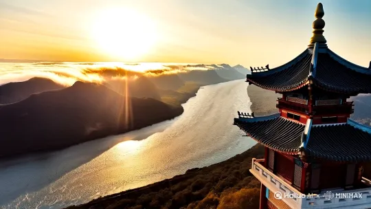 一、视频核心素材建议
自然景观
落日与群山:夕阳西沉,余晖染红连绵山脉,画面可叠加动态水墨晕染效果。
黄河奔流:航拍黄河蜿蜒入海,水流奔腾的特写镜头,搭配云雾缭绕的虚化背景。
鹳雀楼实景:山西永济鹳雀楼的唐代风格建筑,突出层叠飞檐与远眺视角。
人文元素
诗人形象:身着唐代服饰的王之涣剪影,手持书卷凭栏远眺,融入动态书法诗句。
历史场景:穿插唐代市井繁华片段(如商队、文人集会),暗示诗歌创作背景。
转场与特效
镜头推进:从近景楼阁逐渐拉升至俯瞰山河的全景,模拟“更上一层楼”的视野拓展。
水墨动画:用流动的水墨线条勾勒黄河与群山,过渡至实景画面。
光影变化:通过明暗对比展现“白日依山尽”的时光流逝感。
二、关键提示词(用于AI生成或画面设计)
视觉关键词:
落日余晖 层峦叠嶂 黄河奔涌 古楼飞檐 水墨山河 云雾缭绕 登高望远
情感与哲理关键词:
人生进取 豁达胸襟 时空浩渺 哲思之境 历史回响 虚实相生
风格化描述:
唐代风韵 国潮美学 动态书法 写意山水 史诗感配乐
三、分镜头脚本参考
开篇(前两句意境)
画面:航拍鹳雀楼全景,镜头下移至楼前黄河,落日缓缓沉入群山,水流奔腾向东。
特效:叠加金色光晕和流动水墨线条,字幕浮现“白日依山尽,黄河入海流”。
提示词: 宏阔俯拍 光影交织 动态诗句嵌入
高潮(后两句升华)
画面:镜头从楼内阶梯向上推进,穿越云层后展现更广阔的天地,人物剪影登顶远眺。
转场:画面从实景渐变为抽象水墨,象征“千里目”的视野与精神境界。
提示词: 镜头拉升 哲理隐喻 虚实转换
结尾(主题点题)
画面:黄河入海与朝阳初升的对比剪辑,叠加“更上一层楼”书法题字,渐隐至诗人背影。
字幕:引用赏析“咫尺万里之势,进取无界之心”。
提示词: 时空对比 书法留白 余韵悠长
四、音乐与旁白建议
背景音乐:古筝与笛子合奏的国风旋律,节奏由舒缓渐强,配合画面转折。
旁白风格:沉稳男声朗读诗句,辅以简短解说(如“登高方知天地阔”),避免过度煽情。
字幕设计:楷体或行书字体,诗句用金色描边,赏析文字以淡入淡出呈现。
五、注意事项
虚实结合:实拍场景(如鹳雀楼、黄河)可搭配AI生成的写意动画,增强艺术表现力。
色彩对比:暖色调(落日金红)与冷色调(流水青蓝)交替,突出画面层次。
节奏把控:前30秒侧重自然景观,后30秒聚焦人物与哲理,避免信息过载。
通过以上素材和提示词,可打造一部既有传统美学底蕴又符合现代审美的短视频,充分传递《登鹳雀楼》的壮阔与哲思。 by Hailuo AI Video Generator