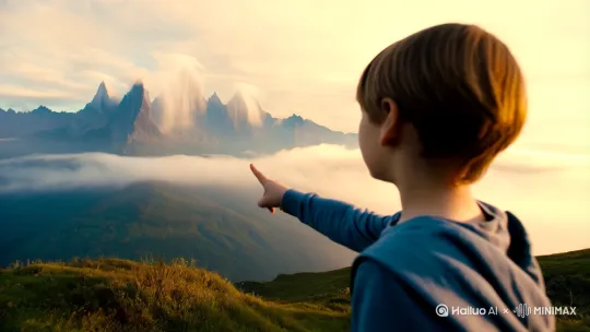 只在此山中
场景：童子遥指远处云雾笼罩的群山，山势巍峨，云雾如纱般缠绕峰顶，模糊了视线。
意象与情感：
 
“此山”的辽阔与云雾的缥缈象征隐者行踪的神秘和自由，体现其与自然合一的境界。
 
画面由具体对话转向宏观的自然景观，暗示隐者的存在既近在咫尺又难以捉摸。
 
诗人情绪再起波澜，希望重燃，试图通过追问缩小范围。 by Hailuo AI Video Generator