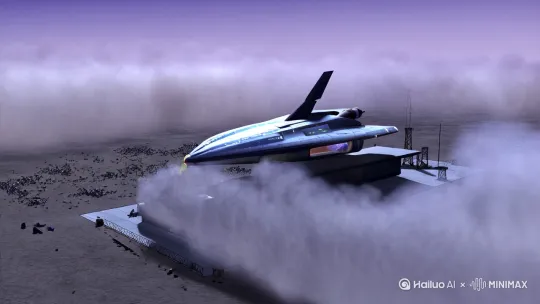 宇宙飞船准确上月球执行探索任务:00:00-00:04【空军基地黎明】
俯拍镜头:灰蓝色晨曦中,发射架蒸汽升腾,流线型飞船通体发光。地勤指挥灯突然转为绿色,引擎喷射出湛蓝等离子火焰,震波掀翻周围碎石。
00:05-00:08【突破大气层】
仰角特写:飞船突破音障时锥形云环炸裂,镜头切至舱内视角,宇航员面罩反射着剧烈抖动的橙色火光。外部摄像机捕捉到隔热盾与大气摩擦产生的炽红轨迹。 by Hailuo AI Video Generator