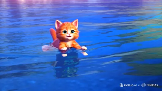 可爱的动漫小猫在游泳 by Hailuo AI Video Generator
