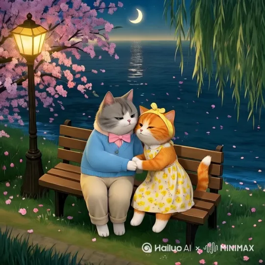 [右移,左摇,跟随]小黄猫慢慢贴近小灰猫 by Hailuo AI Video Generator