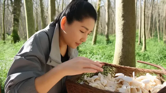 野生白蘑的采摘晾晒到清洗炒制到餐桌 by Hailuo AI Video Generator