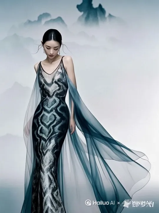 模特向前走，烟雾缭绕，水波粼粼 by Hailuo AI Video Generator