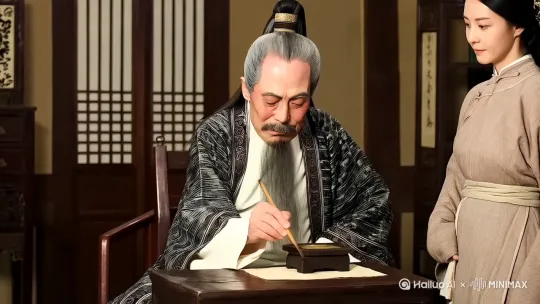 东汉医家张仲景正在为一位妇人书写药方 by Hailuo AI Video Generator